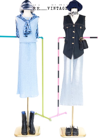 義大利製 - Sisley 水藍色小花長洋裝3