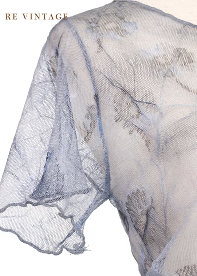 煙藍色浮花透膚網紗上衣4
