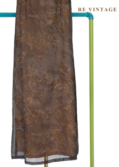 深灰紗中透著橘光抽象花朵長洋裝4