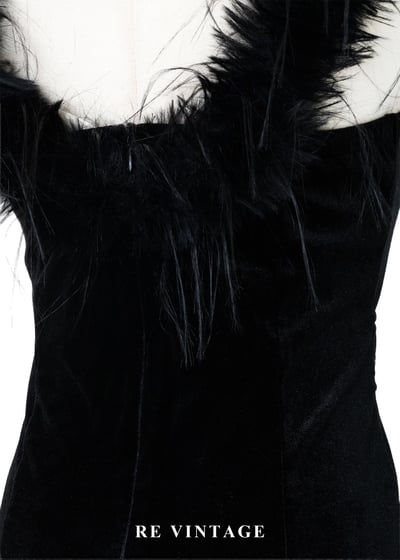 Hollywood 名伶黑羽毛絨布長洋裝14