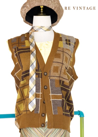 Topaz 格紋拼接針織毛衣背心1