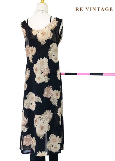 古典黑底米色菊花開襟長版罩衫/長洋裝12