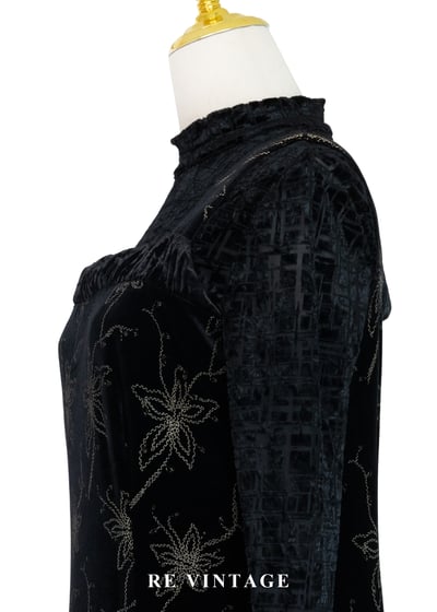 夜幕星軌金線百合黑絨長洋裝9