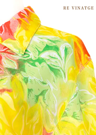 亮黃色小葉子雪紡襯衫5