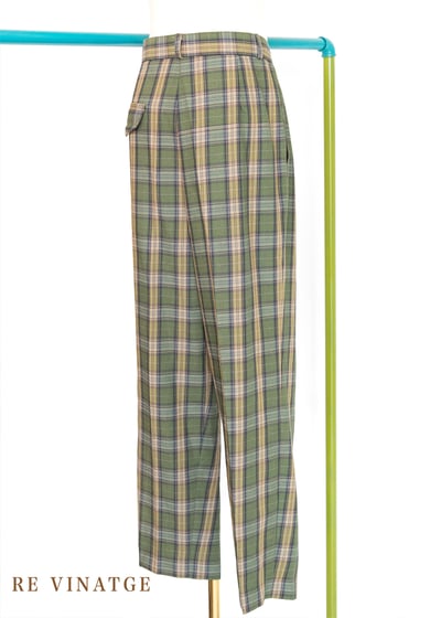韓國製 - （大尺碼）森林綠高腰格紋西裝褲7