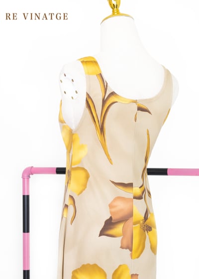 Made in USA - 奶茶色大黃花彈性洋裝14