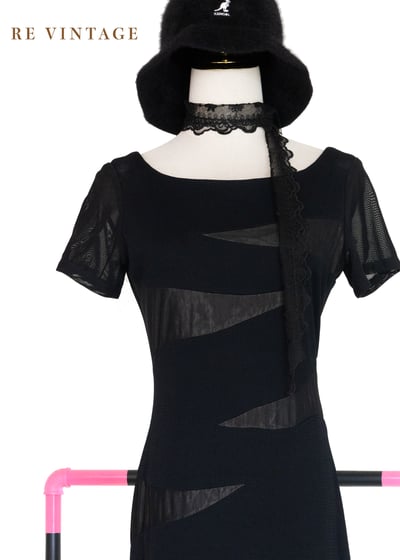 黑系幾何拼接貼身長洋裝3