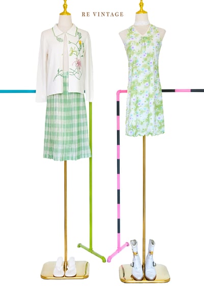 野餐好心情米黃綠格紋美裙（26"）2