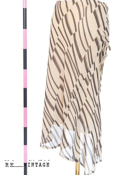 牛奶巧克力色斜紋線條雪紡及膝裙1