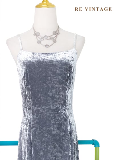 銀色月光系高級絨布細肩帶長洋裝8