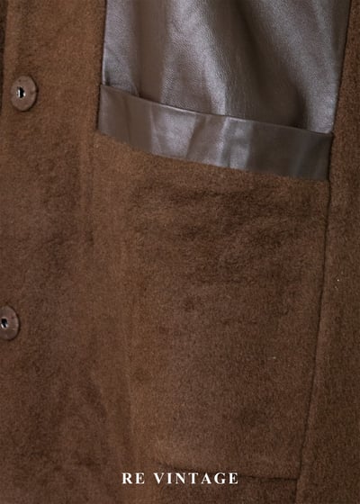 木桃色皮革拼接毛呢長版背心6