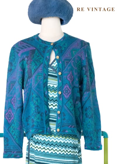 日本製 - 藍綠色秘密圖紋迷宮針織外套1