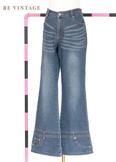 口袋設計拼接帥氣的牛仔喇叭褲2