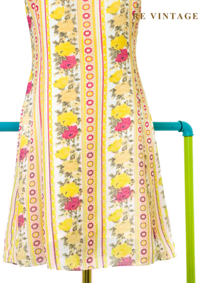 奶油檸檬黃線條粉紅玫瑰迷你洋裝4