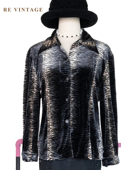 銀黑虎斑絨布長袖上衣6