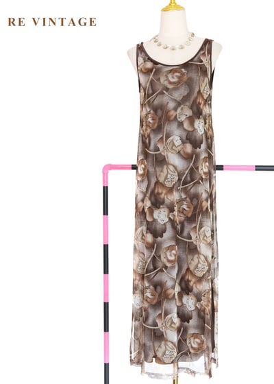 底片裡的暖棕花朵網紗長洋裝1