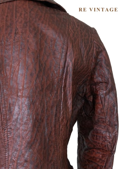 西部獵人 - 酒紅龜裂壓紋皮革外套16