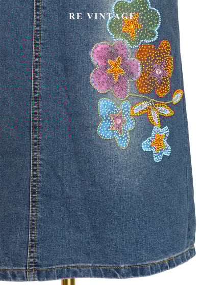 俏皮花朵珠飾牛仔短裙（27"）4
