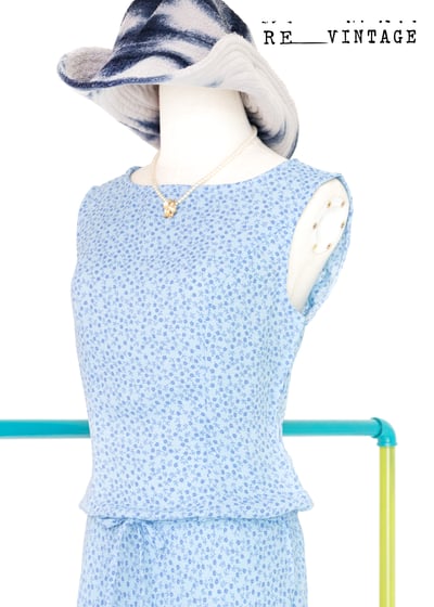 義大利製 - Sisley 水藍色小花長洋裝2