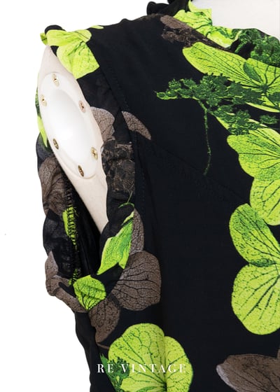 綠色花影黑雪紡連身褲7