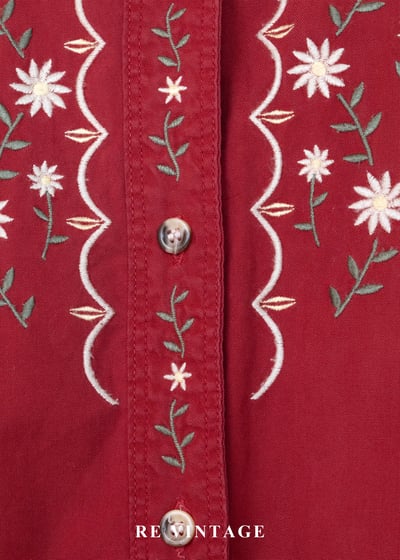 霧紅色歐洲鄉村小花長袖襯衫5