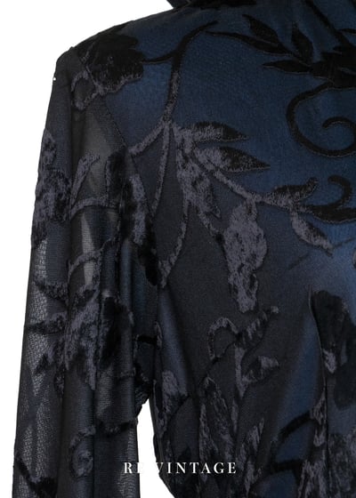 藍色黑花夢語旗袍領迷你洋裝5