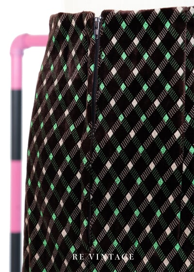 螢光綠格紋巧克力色絨布裙裙（28"）6