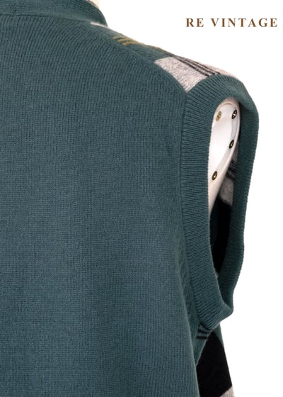 松針綠黑白格紋毛料針織背心10