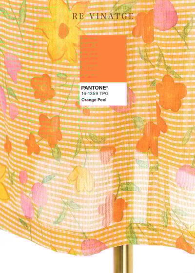 鮮橘色小格紋夏日花花洋裝10