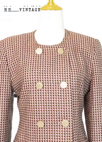 酒紅藕色雙排釦愛心格紋西裝外套4