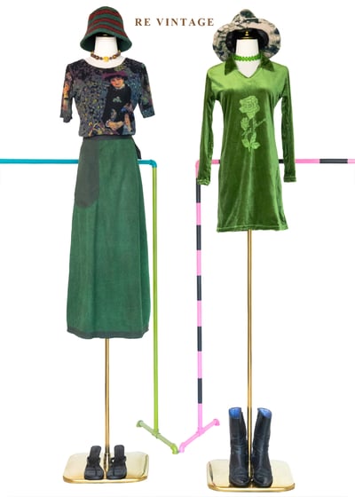 Moss Green 低調精緻玫瑰花絨布短洋裝2