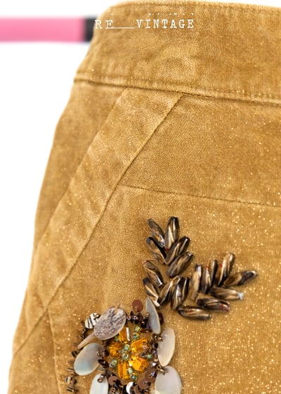 亮金金の小花刺繡寬版褲7