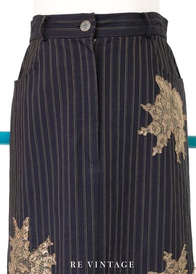 俐落の金花蕾絲拼貼線條及膝裙（27"）4