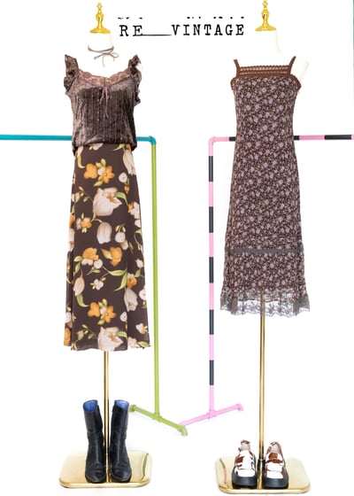 橘子咖啡色小花長裙2