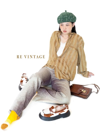 Pixelated brown 中高腰小喇叭褲3