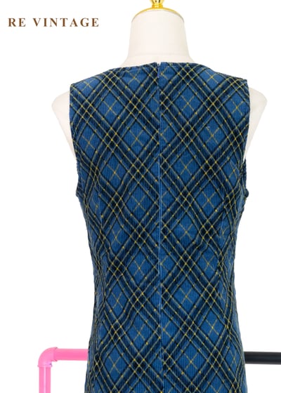 藍色菱格宇宙燈芯絨迷你洋裝12