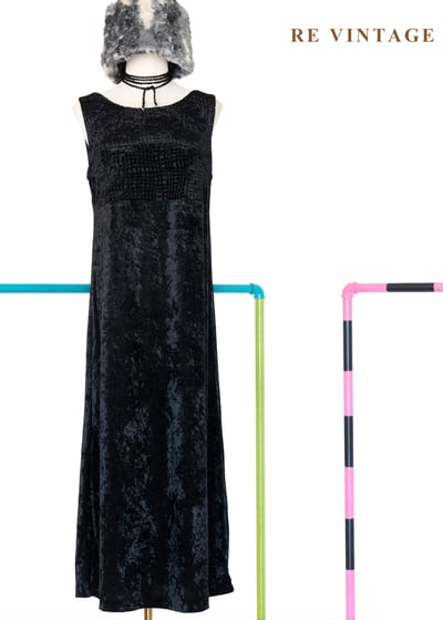 織紋格紋迷宮黑絨長洋裝1