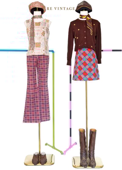 Peach Blossom 格紋中低腰單寧褲2