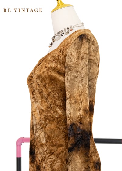 Tie dye金棕色絨布美美短洋裝8