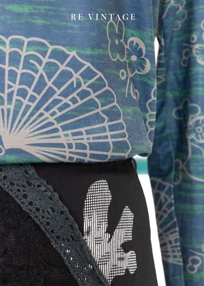 中國風小花藍綠色彈性高領上衣8