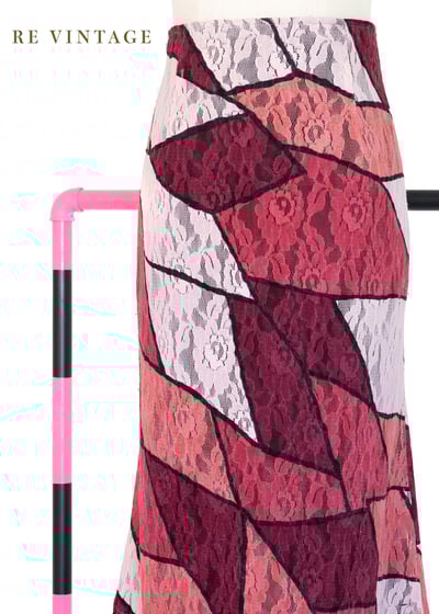 蕾絲粉紅色階幾何拼塊長裙（28"）3