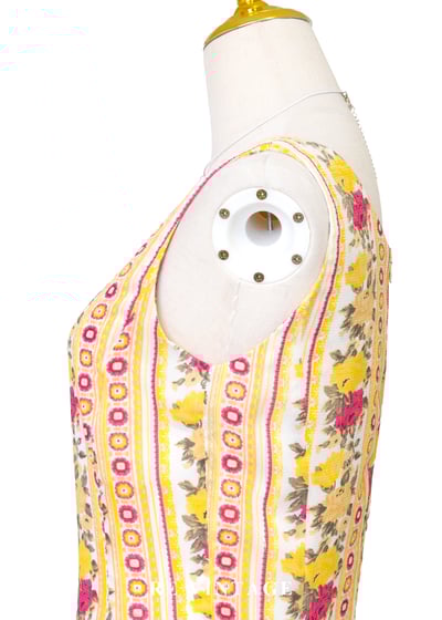 奶油檸檬黃線條粉紅玫瑰迷你洋裝9