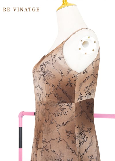 Brown color smudging 小花樹枝細肩帶洋裝5