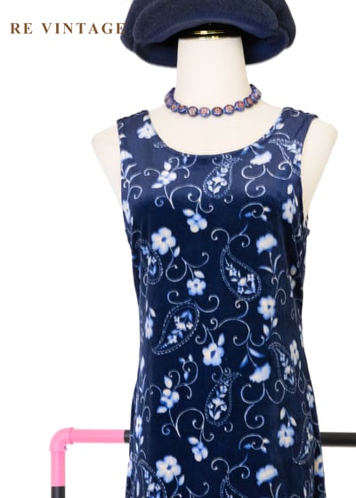 月光身藍花會絨布長洋裝3