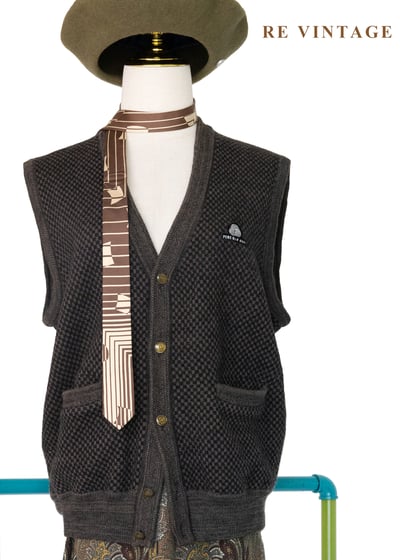 質感單品 - 黑棕色棋盤格毛料針織背心1