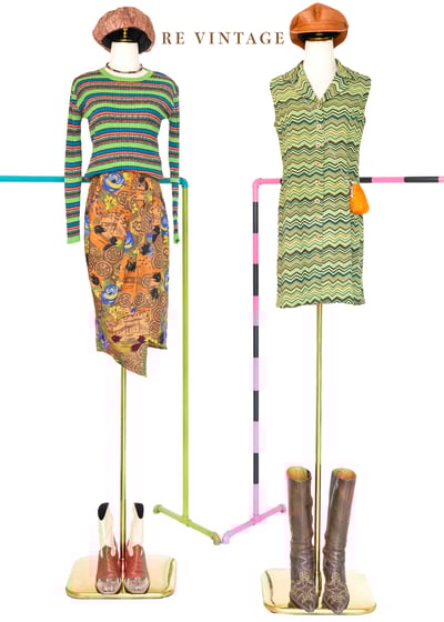 Dark Orange African Print 高腰裙裙（25"-26"）2