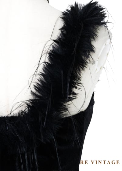 Hollywood 名伶黑羽毛絨布長洋裝13