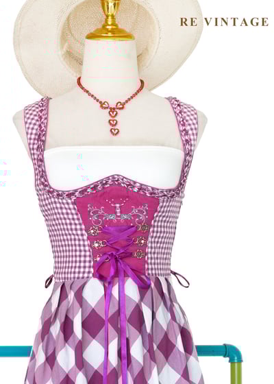 『歐洲寶物』阿爾卑斯山的少女 - 紫紅格紋德式巴伐利亞古典洋裝3