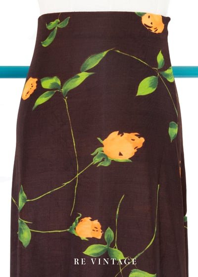 橘色小花高腰水水彈性布料長裙（23"-27"）7