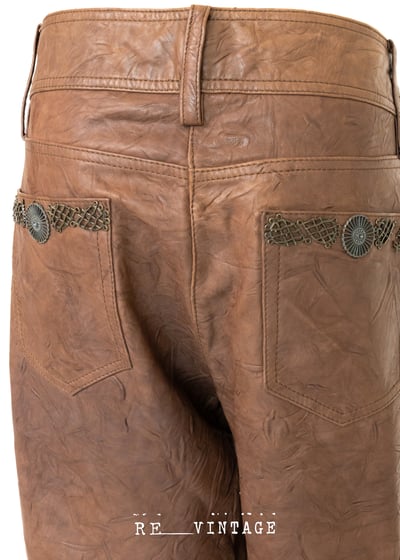 摩卡棕復古金屬飾品直筒皮褲6